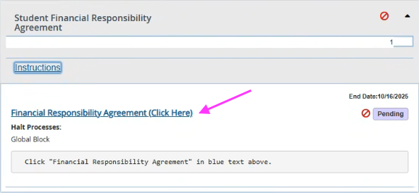 Screenshot of the link to the Financial Responsibility link